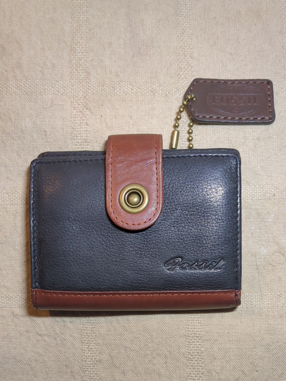 Fossil Black and Brown Leather Snap Wallet